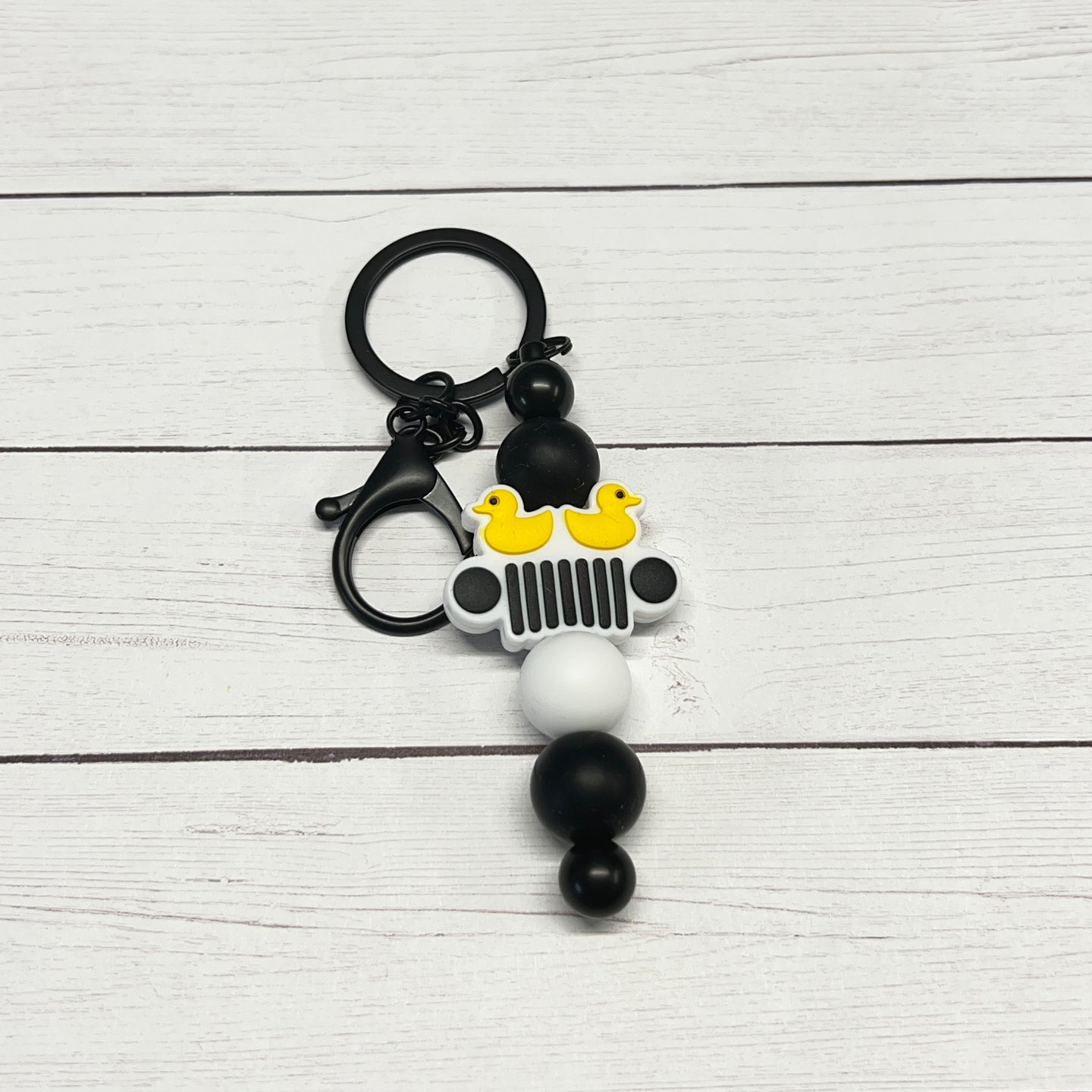 White Jeep Grill Black Keychain Bar